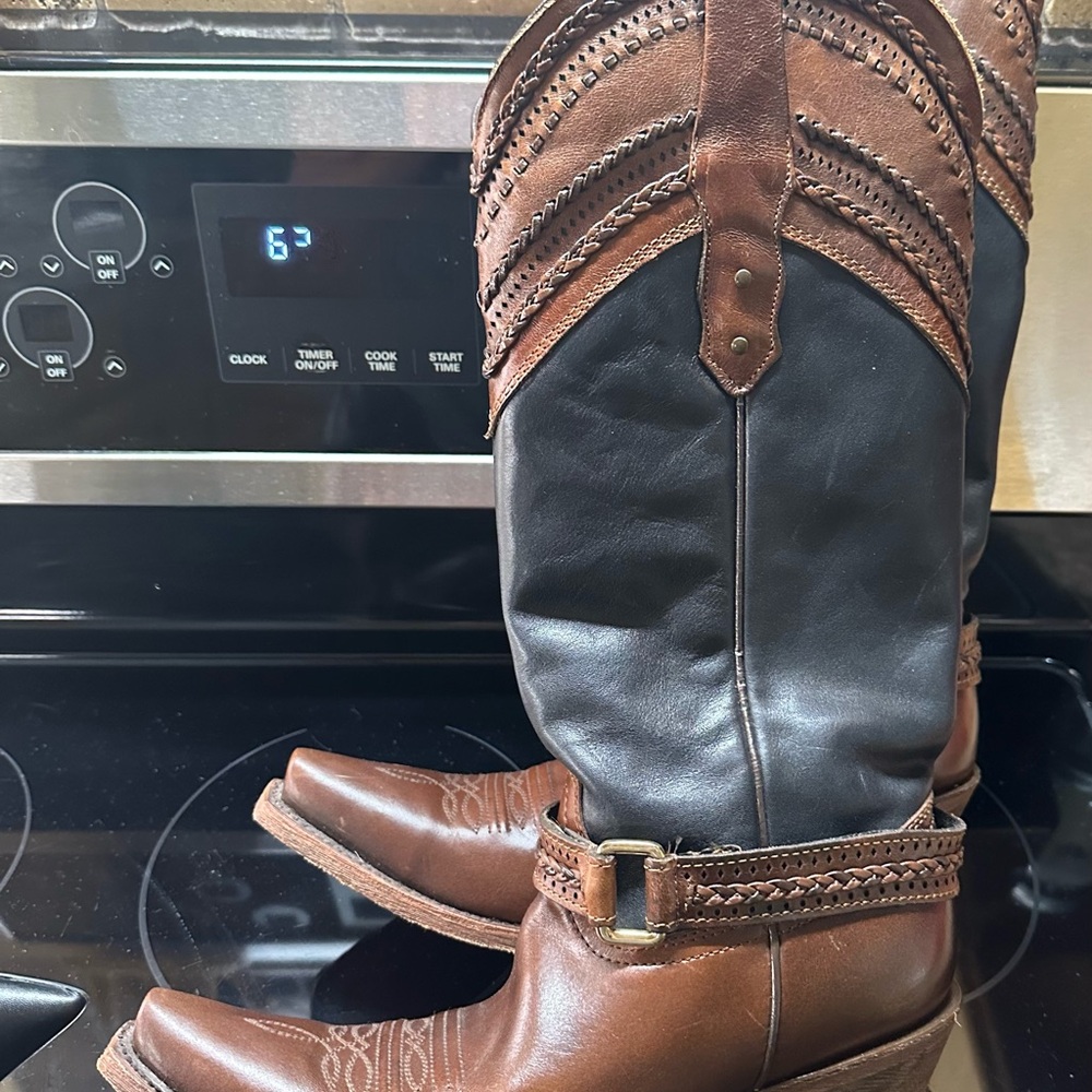 Brown and Black Heeled Boots